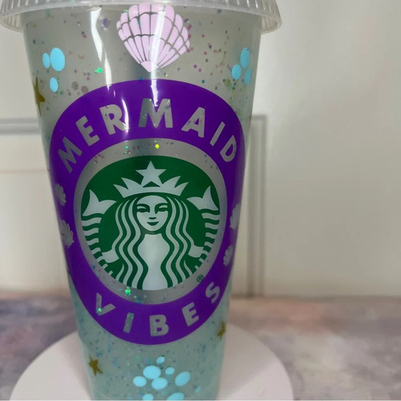 Mermaid Vibes Custom Reusable Starbucks 24oz Cold Cup Coated in Epoxy Resin - Picture 9 of 10